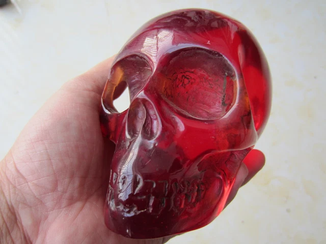 4.3" Old Burmese Amber gules Carved Crystal Skull, Realistic, Crystal Healing