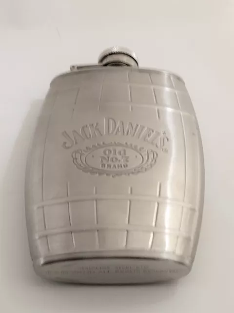 Jack Daniels Old No 7 Stainless Steel 6oz Barrel Shaped Hip Flask 2007 🍸🍹