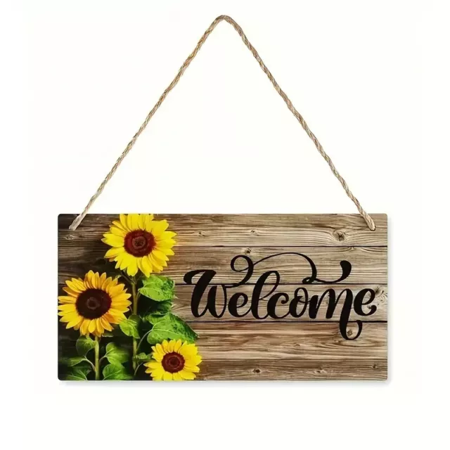 Vintage Garden Door Wall Welcoming Sign With Beautiful Sunflower Decoration