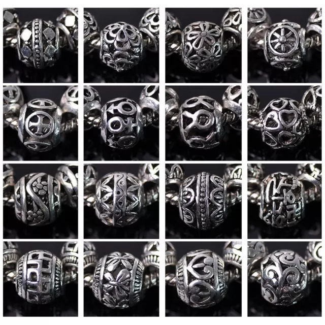 10pcs 10mm 12mm Tibetan Silver Loose Metal European Charms Big Hole Beads lot