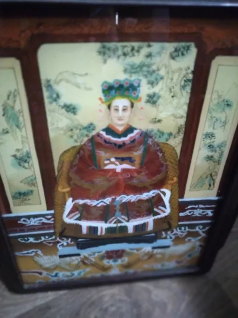 Painted Silk Chinese Emperor Empress Ancestor Portraits Watercolor Framed.
