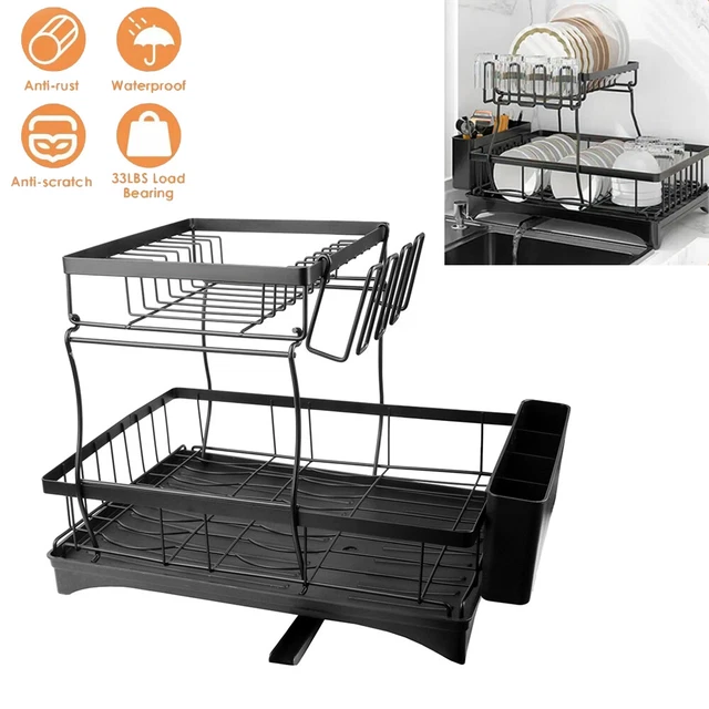 2 TIER DISH Drainer Rack Cutlery Holder Plate Rack Kitchen Sink with ...
