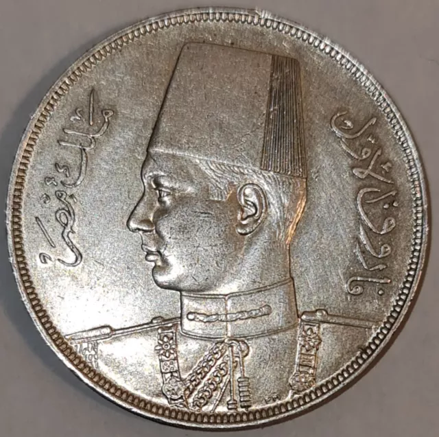 EGYPT /  AH1358-1939 20 Silver Piastres,King Farouk A.Unc Cleaned !!!