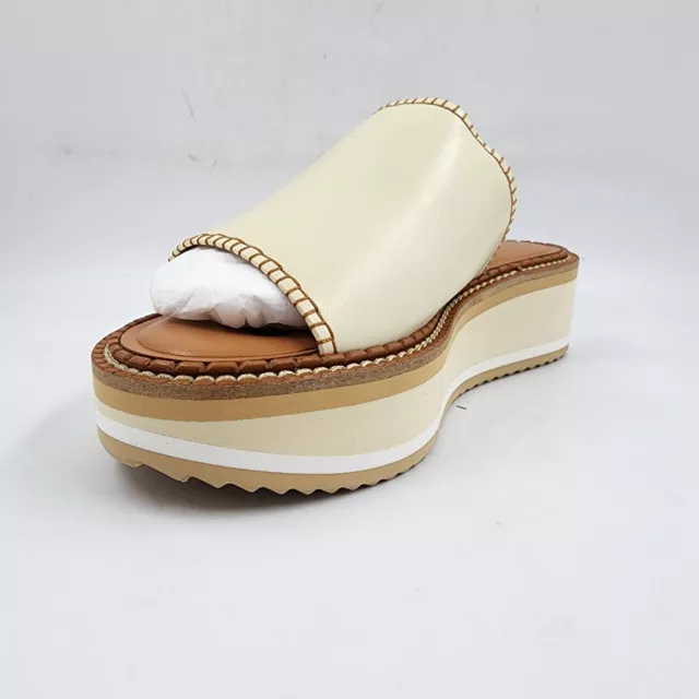 Clergerie Fast Platform Slide Leather Sandals Womens 6 Ivory Wedge Heel Open Toe 2