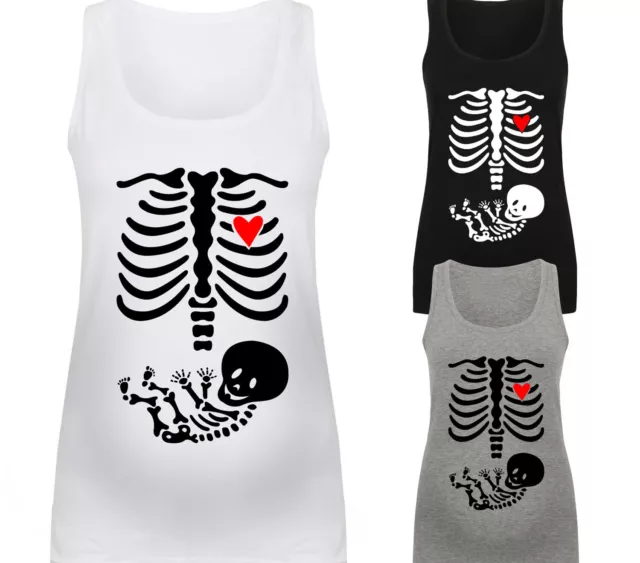 Womens Halloween Skeleton Baby Pregnancy Maternity Vest Tank Top Baby Gift