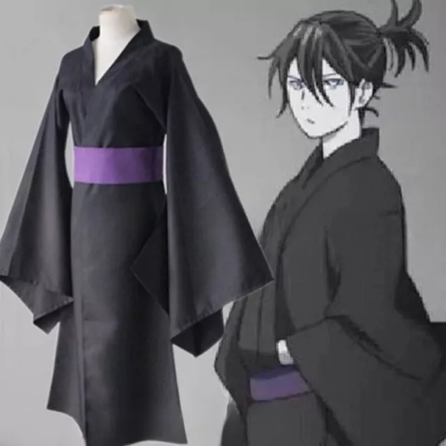 Anime Noragami Yato Cosplay Costume Black Kimono Combat Suits Bathrobe Full Set