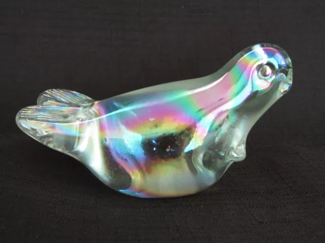 Iridescent Glass Seal 4.25” Long Vintage Paperweight