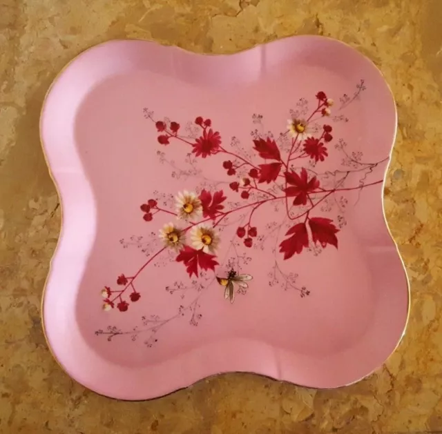 plateau ancien  de couleur rose en porcelaine de Paris XIX eme siecle