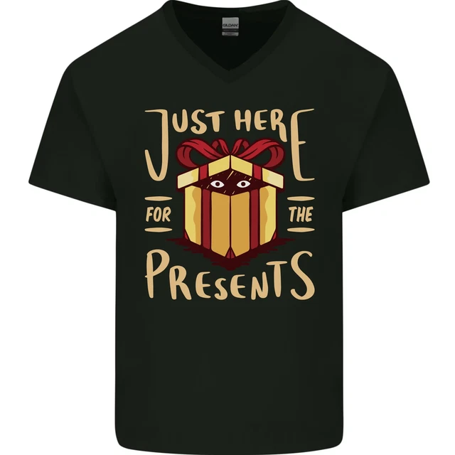 Natale Just Here For The Presents Divertente Uomo Scollo A V Cotone T-Shirt
