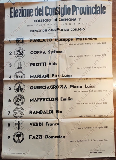 1980 Cremona Elezione Consiglio Provinciale Collegio 1 lista Candidati manifesto