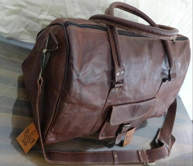 Nouveau sac de voyage pour hommes en cuir marron vintage fait à la main...