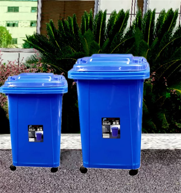 32L/ 50L Wheelie Plastic Blue Storage Bin Rubbish Bin With 4 Wheels