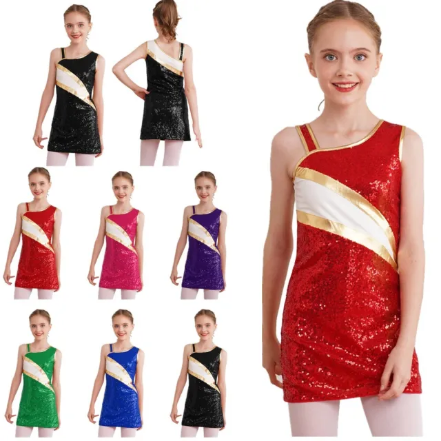 Kids Girl's A-Line Dress Patchwork Cheerleading Dresses Irregular Shoulder