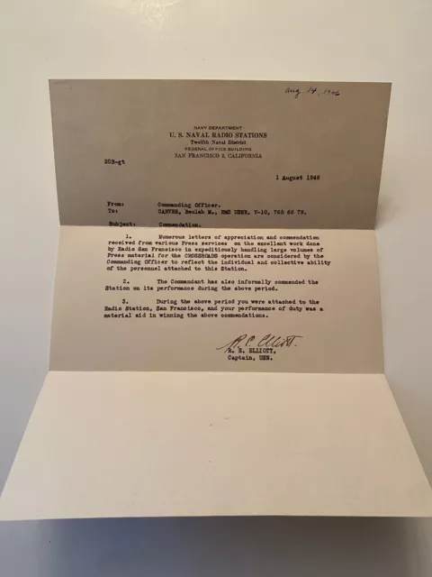 WAVES United States Navy WWII 1946 Operation Crossroads Nuclear Testing Letter