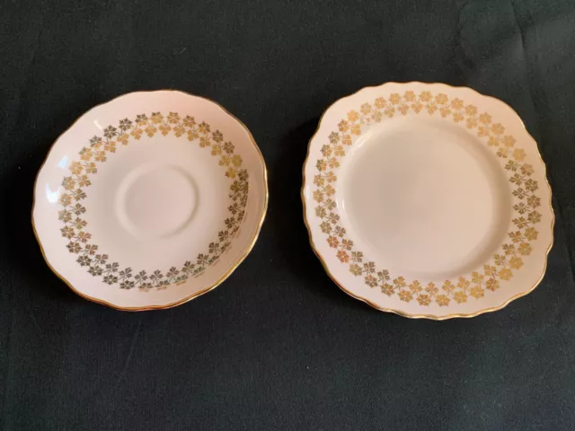 Colclough Pink and Gold saucer & side plate (circa 1939) fine bone china England