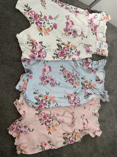 Next Girls summer rompers x 3 Rainbows 12-18 Months