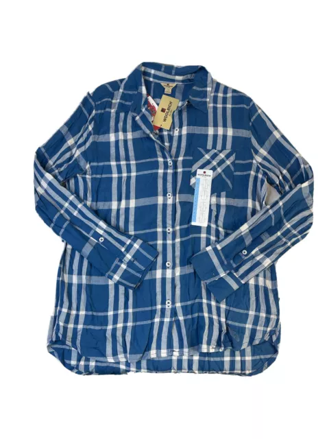 New Woolrich Womens Large Blue Plaid Oversized Button Shirt