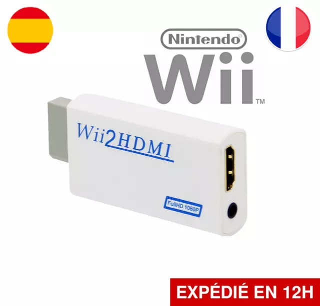 Adaptateur wii hdmi, Convertisseur Wii vers Hdmi Adaptateur HD 1080p avec  Sortie Audio 3,5 Mm Et Hdmi, Prend en Charge Tous Les Modes D'Affichage Wii  pour Wii Monitor Projector TV (Blanc) 