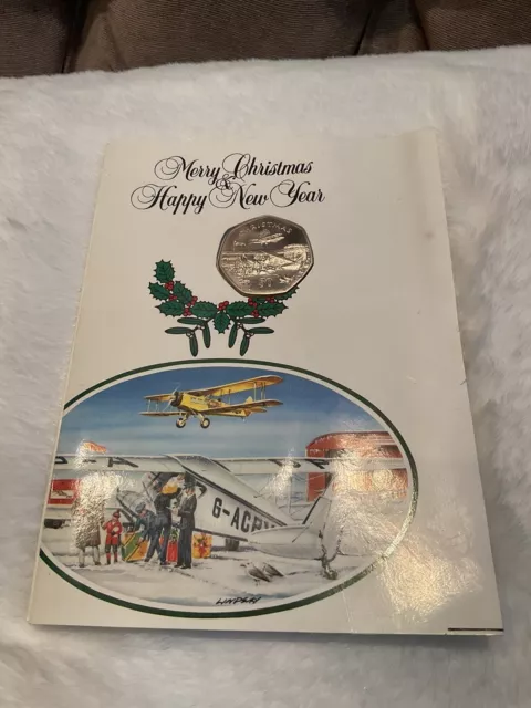 ISLE OF MAN 1985 CHRISTMAS SILVER PROOF 50 PENCE Pobjoy Mint Ltd xmas card pack