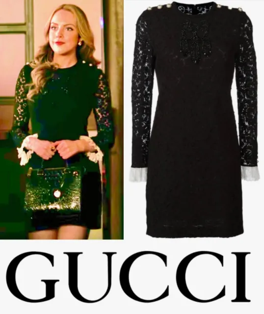 4K New Gucci 2017 Valentine Black Lace Sequin Mini Dress 36 38 40 2 4 Cluny S