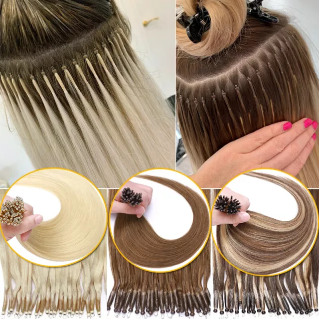 1G NANO RING 100% Russian Real Human Hair Extensions Loop Micro Beads Thick Remy