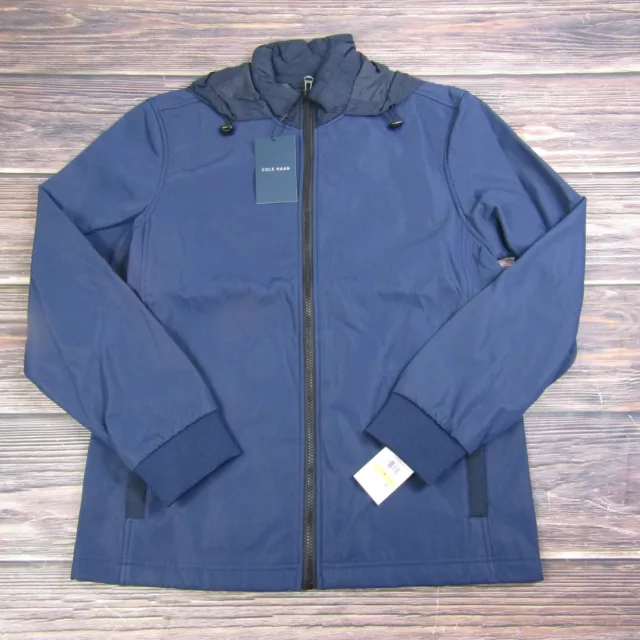 Cole Haan NEW Mens Small Navy Blue Hooded Soft Shell Jacket