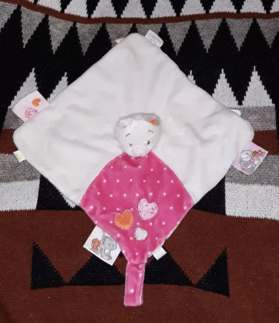 Doudou Chat Noukies avec des coeurs rose en parfait état