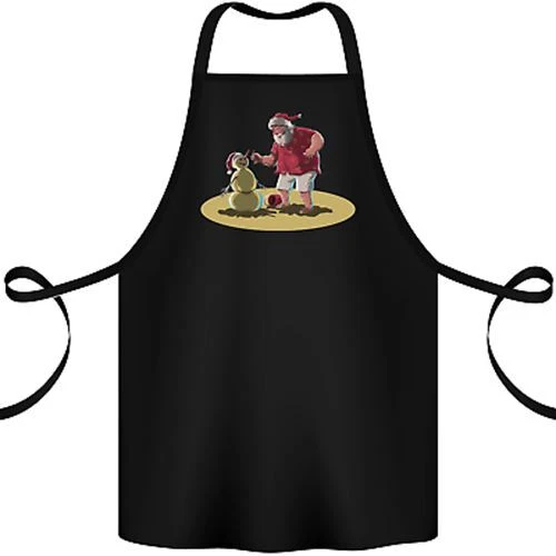 Christmas Beach Santa Clause & Snowman Cotton Apron 100% Organic