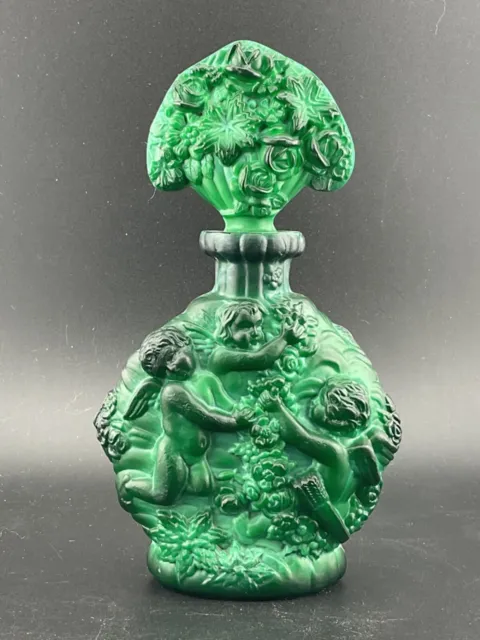 Bohemian Czech Malachite Glass Perfume Bottle Cherubs Schlevogt Hoffman