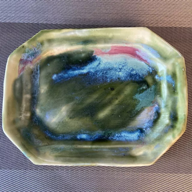 Handcrafted Glazed Pottery Serving Tray, Signed.