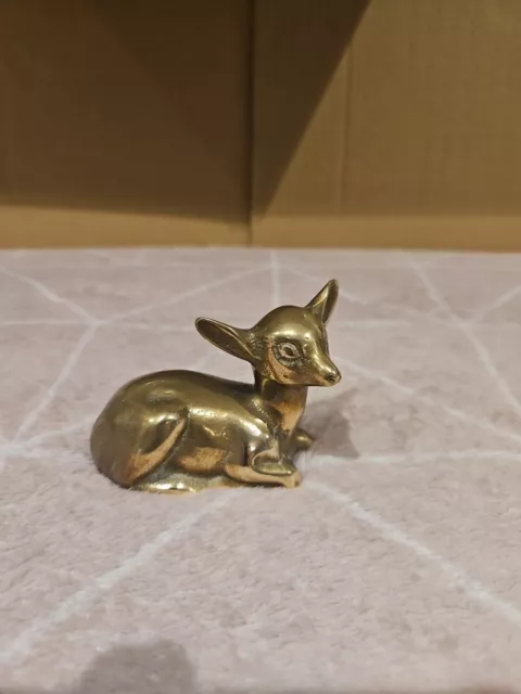 Vintage Brass Dear Fawn Doe Laying Down Figurine