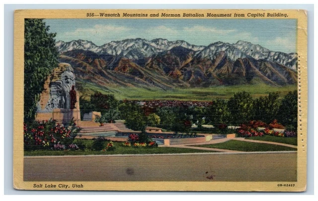 Wasatch Mountains Salt Lake City Utah Vintage Linen Postcard posted 1951 #956
