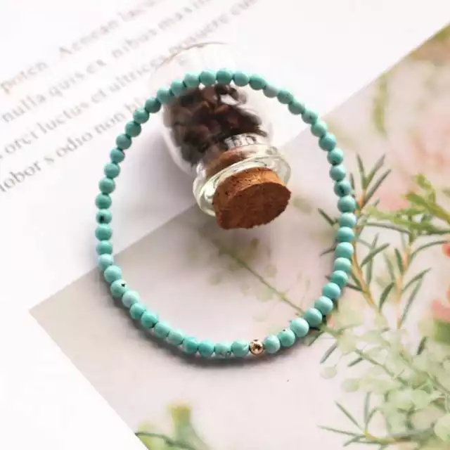 Bracelet manchette 4 mm perles turquoise naturelles chanceuses spiritualité sept chakras 2