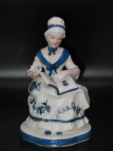 Vintage Blue & White Victorian  Lady Reading Book - Figurine - KPM #4950