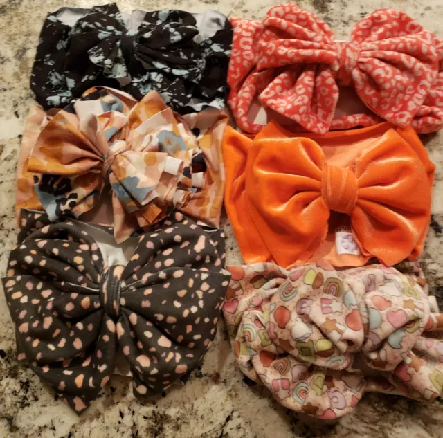 Baby Girl BOWS Headbands Lot Of 6 Bows Stretchy Soft Infant Toddler Newborn