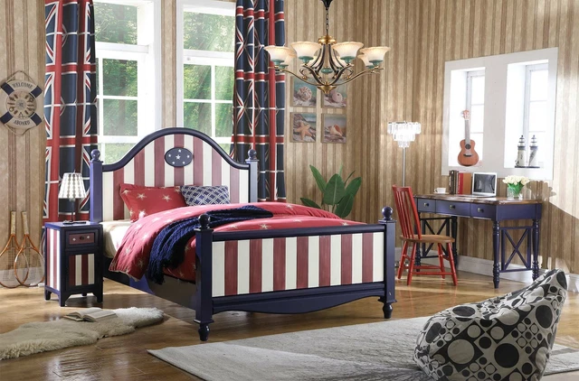 Lit Table de Chevet 3tlg. Chambre Set Design Américain Style Luxe Lits Groupe