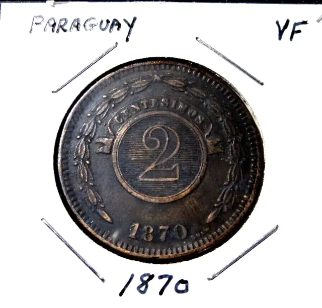 1870 Paraguay 2 Centesimos World Coin