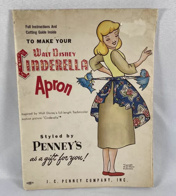 Walt Disney Cinderella Apron Pattern (Uncut), JC Penney’s, Vintage 1950s