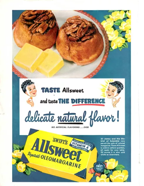 Swifts Allsweet Vegetable Oleomargarine Print Ad 1950 Advertising Vintage