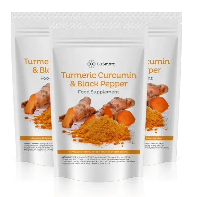 Turmeric 1500mg + Black Pepper | 60 Vegan Tablets - 95% Curcuminoids