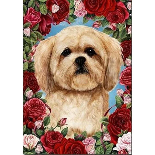 Roses House Flag - Cream Lhasa Apso 19040