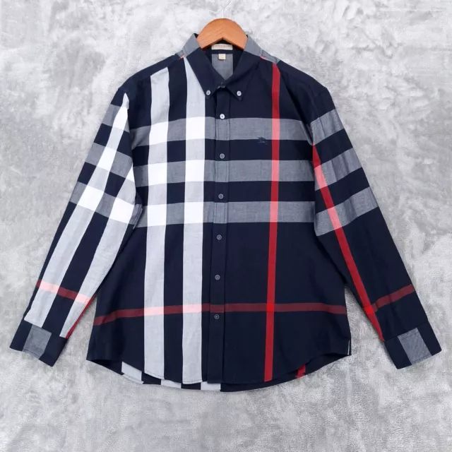 Burberry Brit Mens XXL 2XL Plaid Nova Check Long Sleeve Button Embroidered Logo