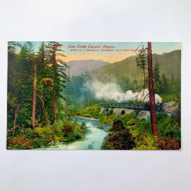 Postcard Oregon Cow Creek Canyon OR Southern Pacific Railroad Steam Train 1910s