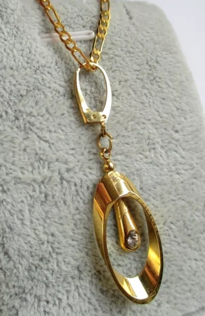 Beau pendentif chaîne plaqué or fin CZ saphir diamant bijou vintage 5035
