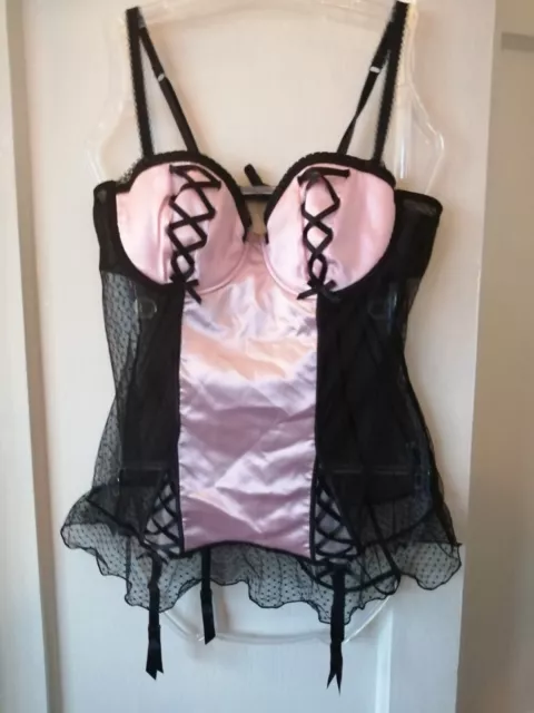 Ann Summers Cami Suspender Set With Thong Bnwt 18 / 20 Black And Pink