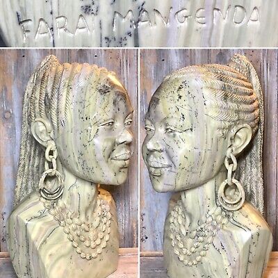 Farai Mangenda “African Queen” 18” Shona Butter Jade Stone Sculpture AFRICA