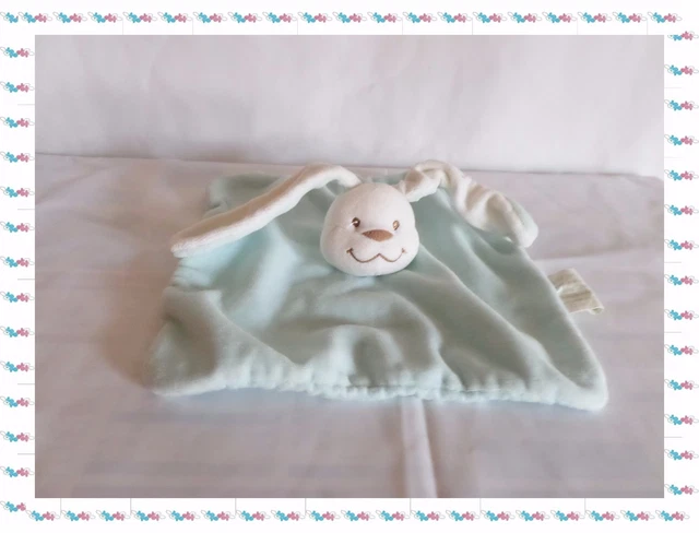 Doudou Semi Plat Carré Lapin Bleu Blanc  Beige  Kimbaloo