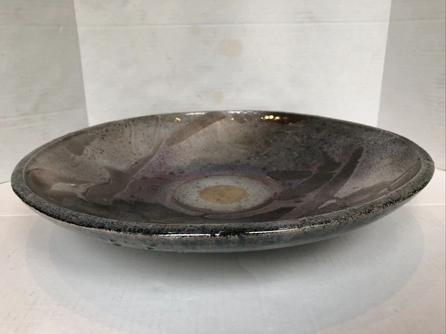 John Martin Signed Pottery Raku 16.5” Centerpiece Bowl Iridescent Kentucky USA