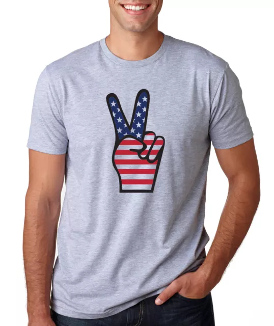 AMERICAN FLAG PEACE SIGN Patriotic Victory USA Father's Day 4th of July T-Shirt