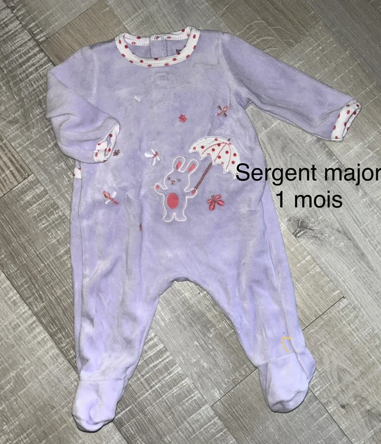 Sergent Major  1 MOIS : BABYGROS Pyjama Velours Fille Violet TBE